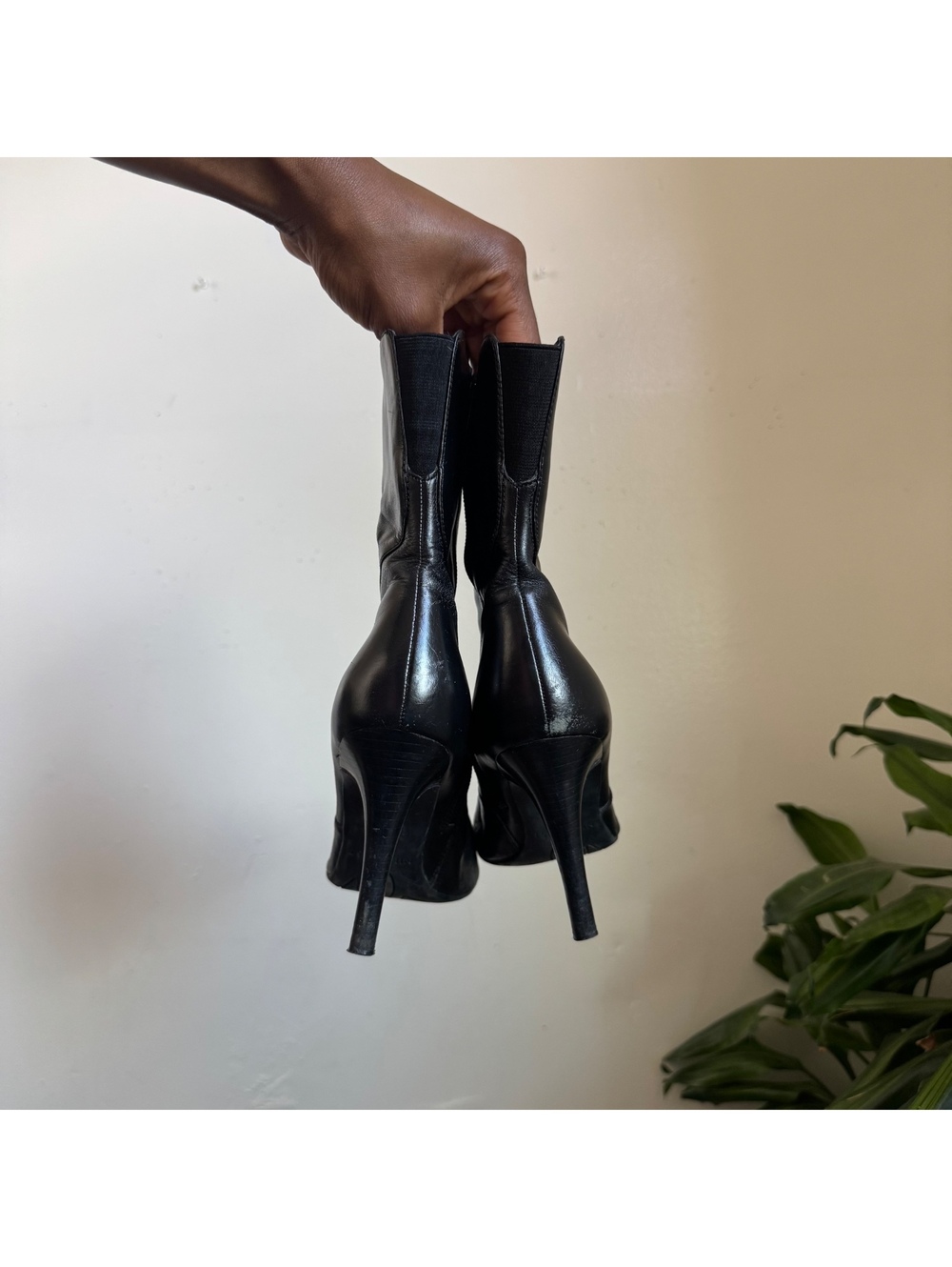 Nine West Vintage Y2K Black Leather Pointed Toe Stiletto Ankle Boots US 6.5M - Picture 5 of 8
